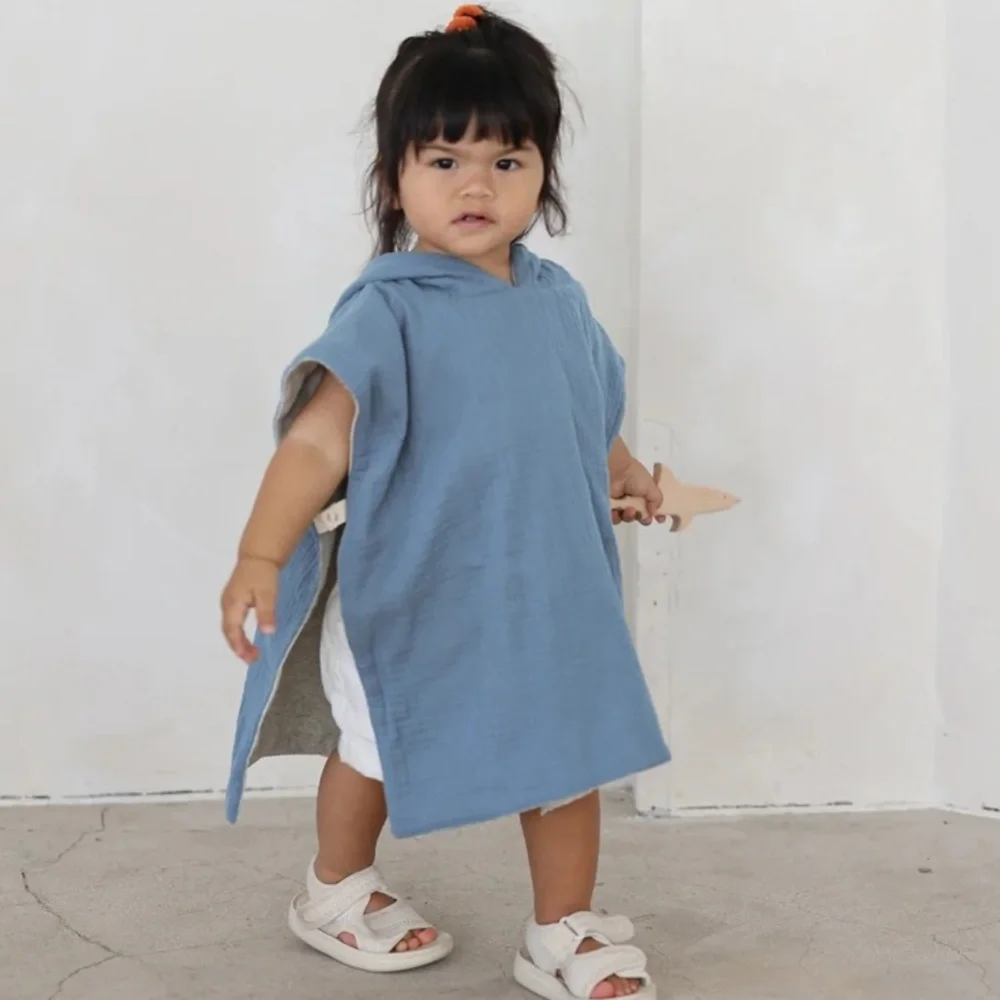 NWT Big Little Universe Reversible Muslin/ Terry Cotton Hooded Toddler Poncho.
